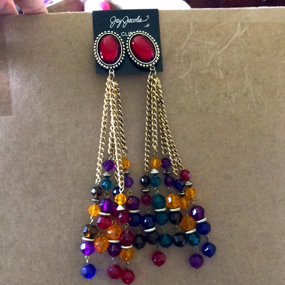 Jay Jacobs 5 Strand Acrylic Multicolored Dangled Earrings approx. 7 1/2” - Picture 8 of 10